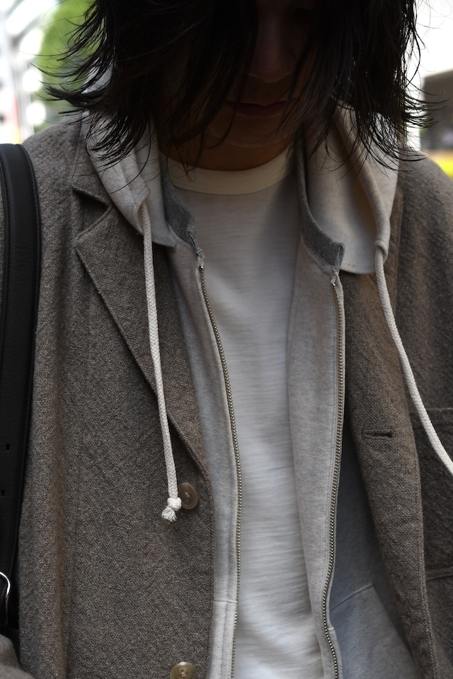 BISOWN / AFTER HOODIE ZIP UP SWEAT (TOP GRAY × OATMEAL)