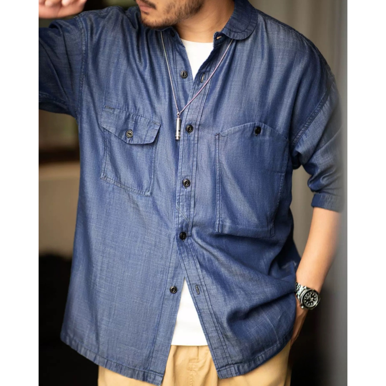 Patch Pocket Denim Shirt Long Sleeve ◇H0183