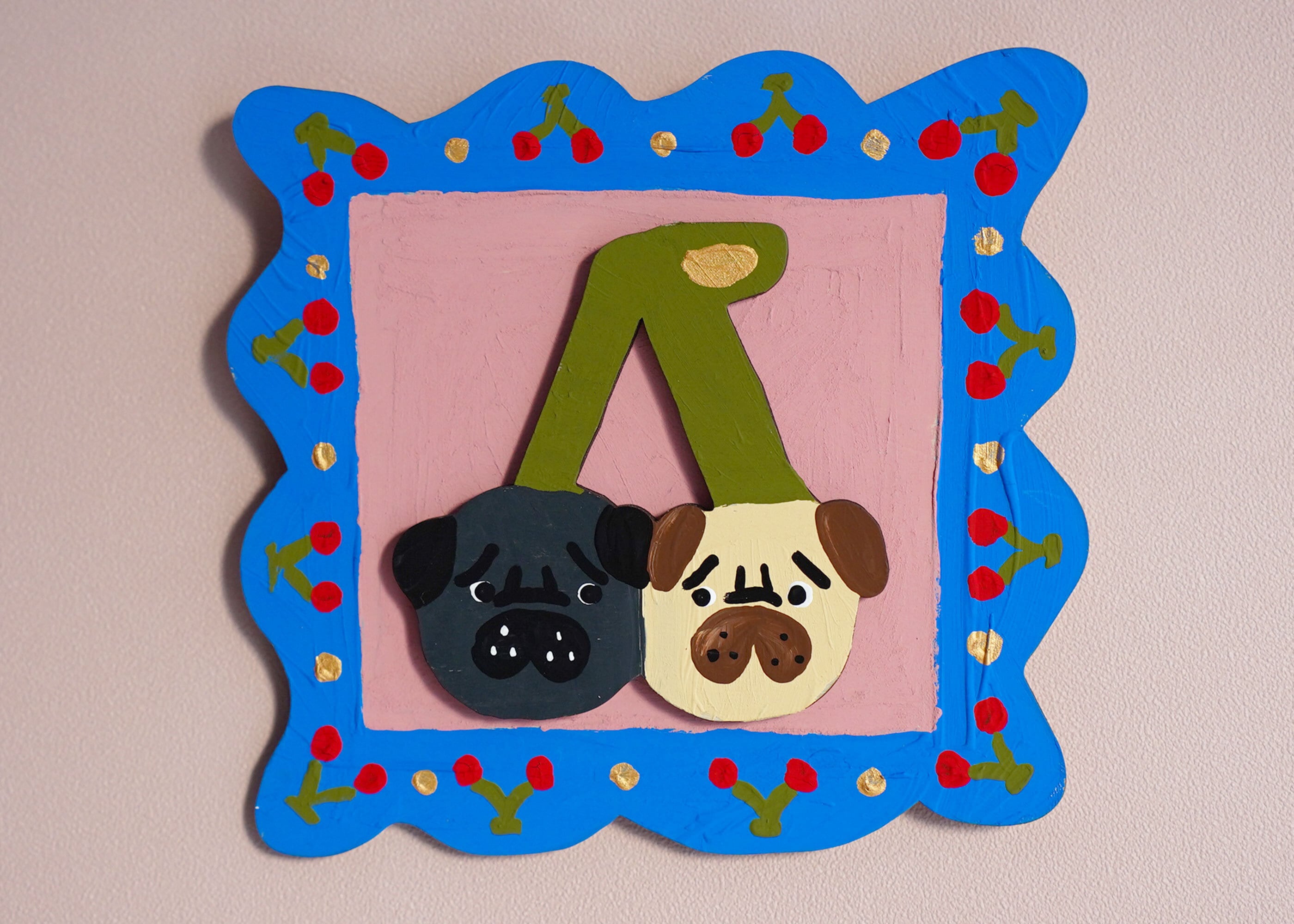 wood objet 原画 「さくらんぼパグスクエア」
