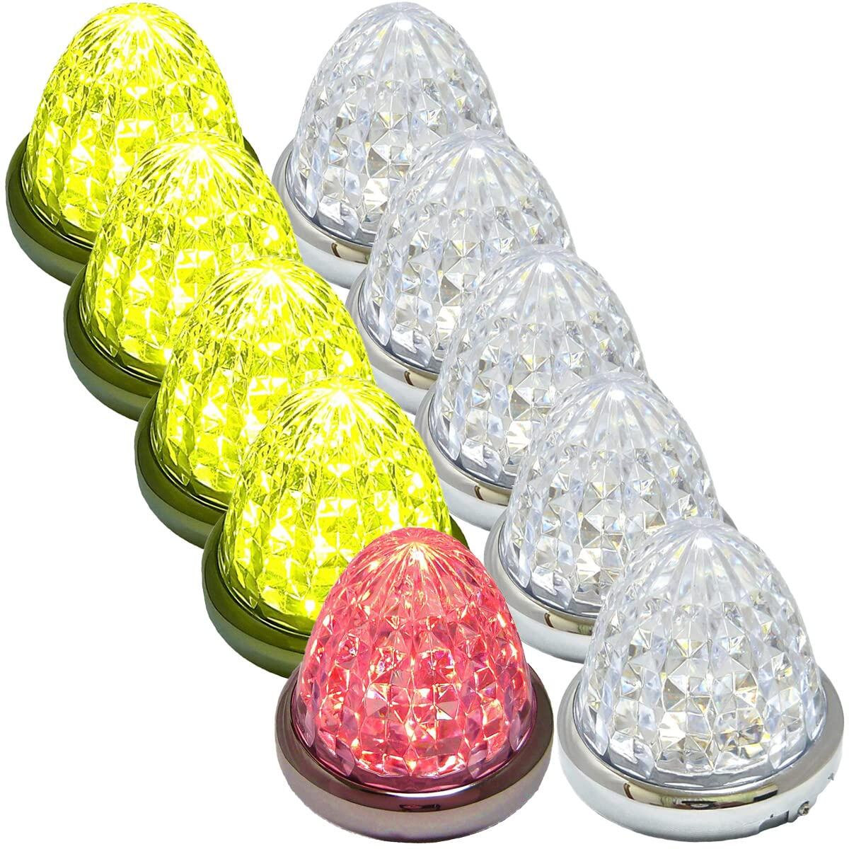 Customize(カスタマイズ) 24V トラック用 LED マーカーランプ サイド マーカー 8面クリスタルカット仕様 16LED 汎用 10個 セット メッキリング ブルー/イエロー/レッド/ホワイト/グリーン 各色 (アイスブルー)