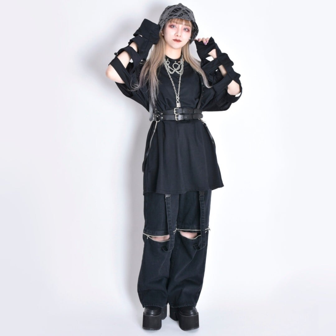 ベルト×ZIPデザイン ブラックデニムパンツ | VOLCAN&APHRODITE ベルト×ZIPデザイン ブラックデニムパンツ | VOLCAN&APHRODITE