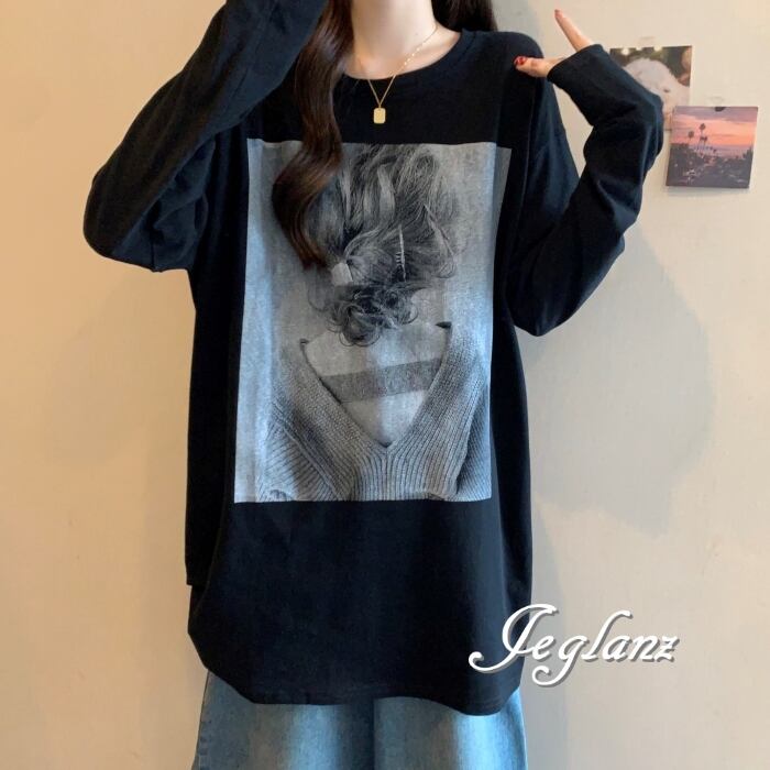 2色 セピア フォト プリント 長袖 シャツ ロンT ユニセックス ♪(MC440)ρ