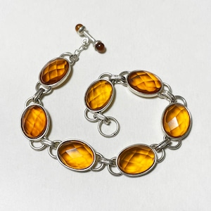 Vintage Baltic Amber 925 Silver Link Bracelet Made In Poland