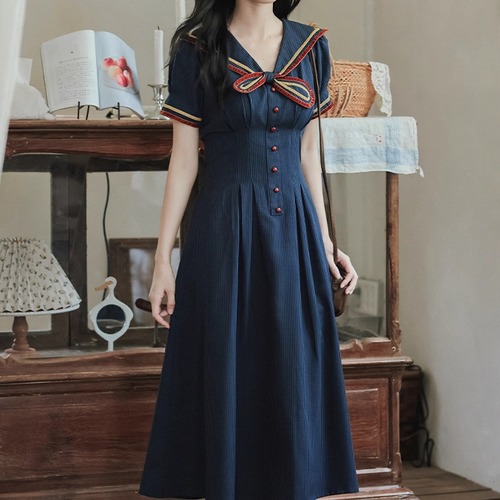 配色リボンデザインタックワンピ ・70153