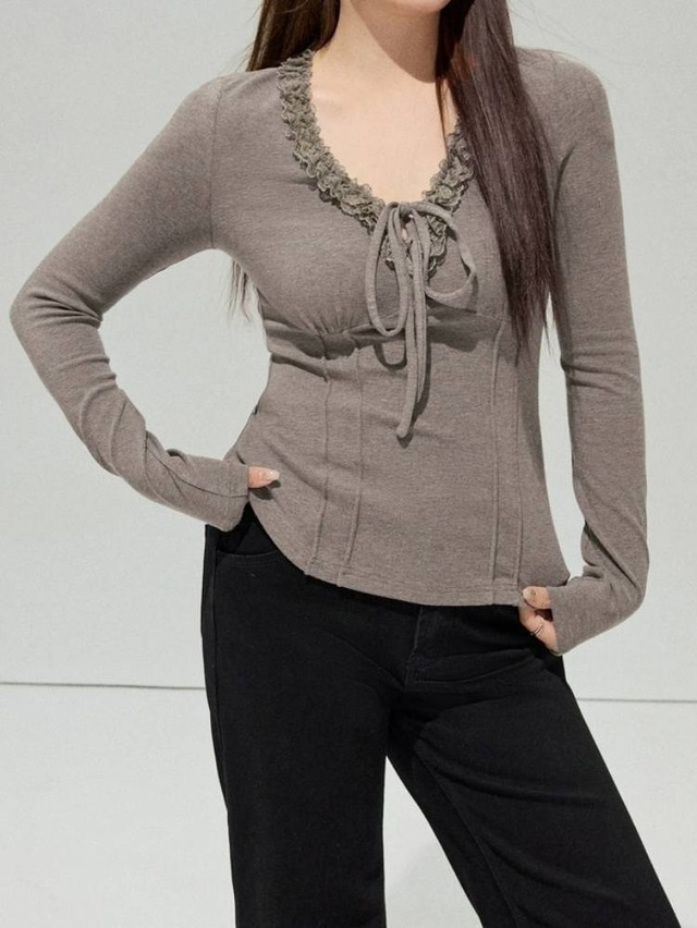 着るだけで“−3kg見え” くびれ強調トップス 細見え レース 大人可愛い おしゃれ トレンド 体型カバー 大きいサイズ 韓国 CH11479