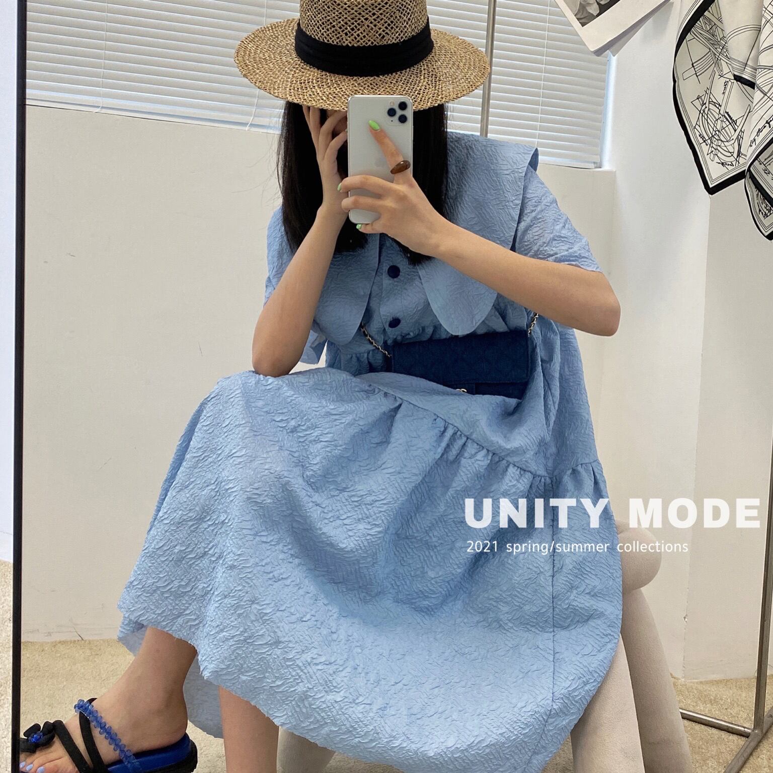 スカート プリーツドレス サマースタイル薄手Aライン 夏物 ステッチ ビッグFスモールZ韓国82868168960