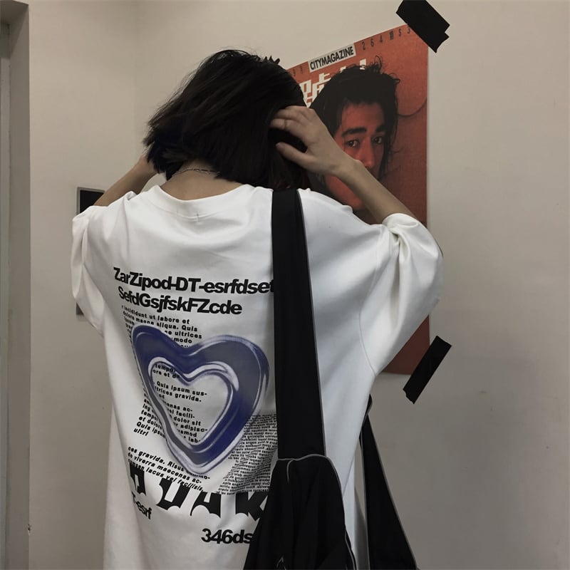 現品1点 Tシャツ ユニセックス カップル バックプリント love ハート