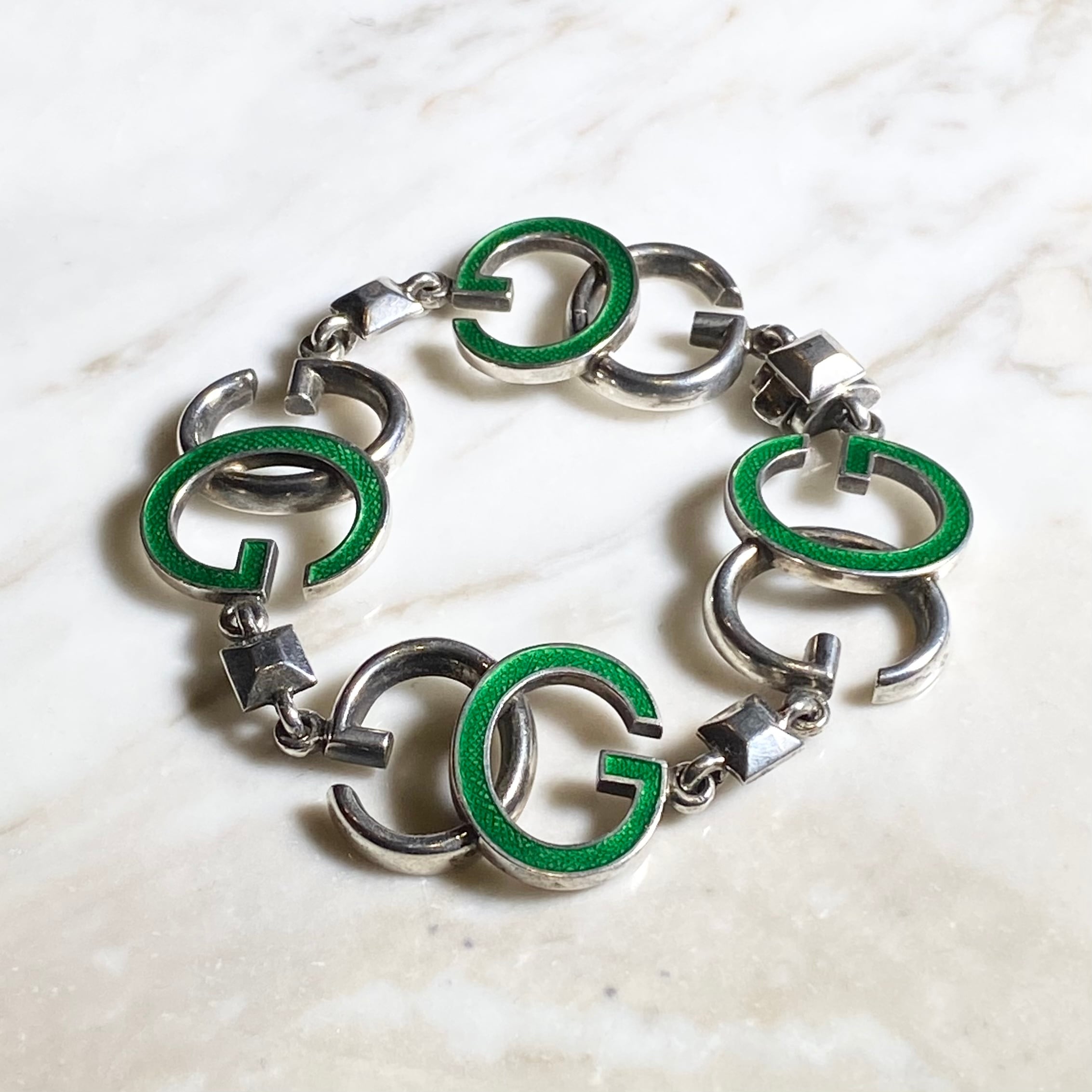 vintage GUCCI gg silver bracelet with enamel | NOIR ONLINE