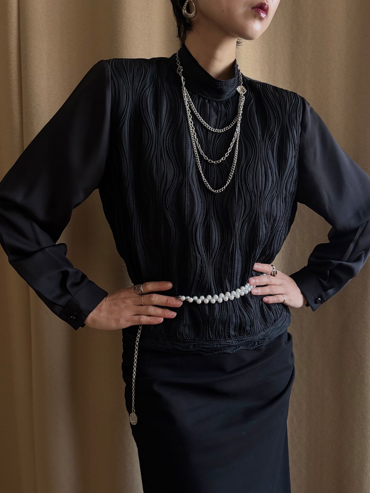 mode black high neck tops-5155-2