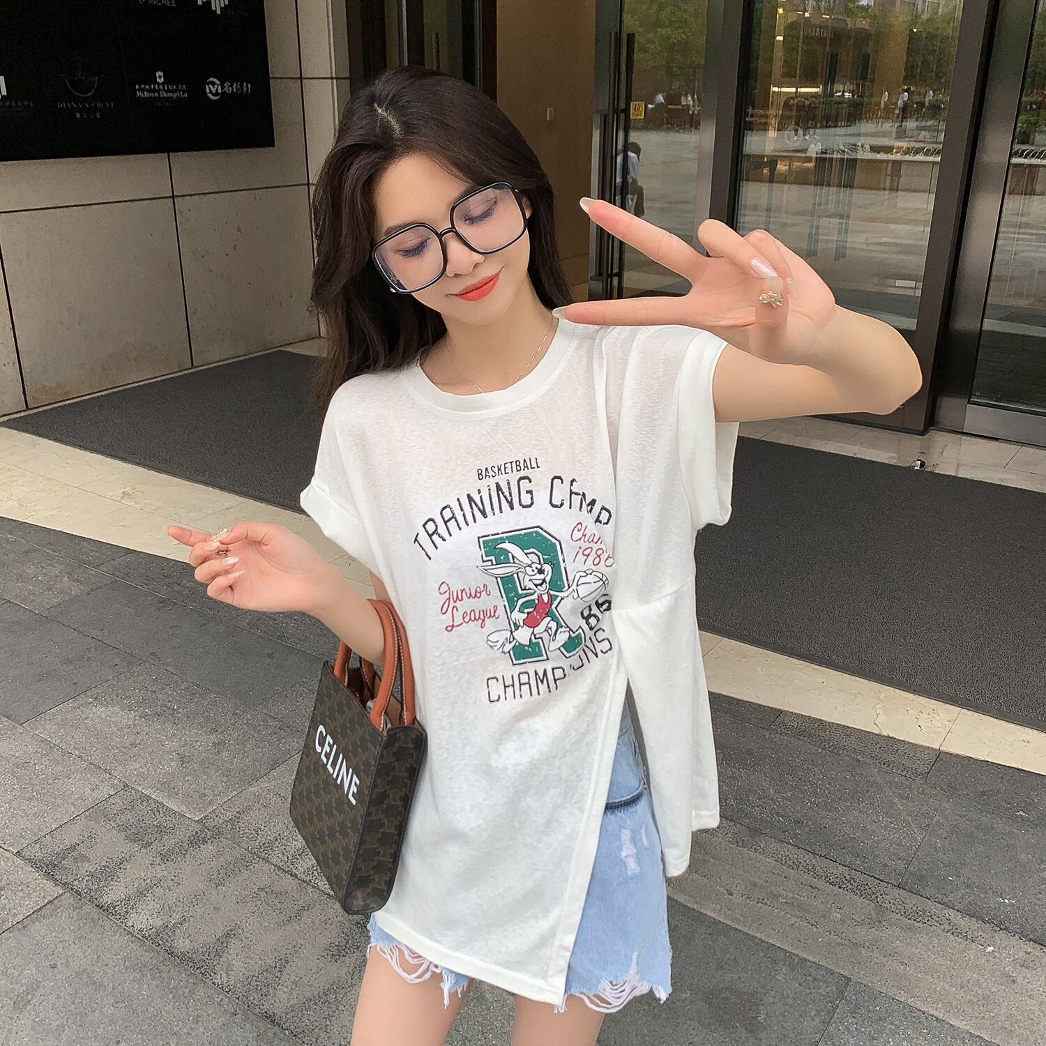 プリント柄Tシャツ レディースサマースタイルホワイトトップス 夏物 6Du_Shop_Women4041890399
