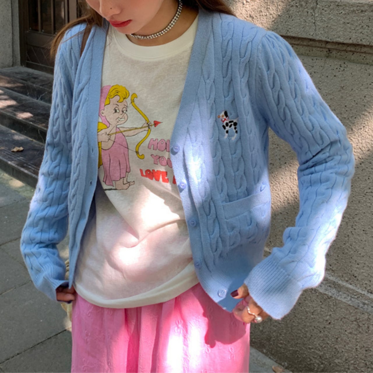 Cable knit cardigan with patch pockets 00206