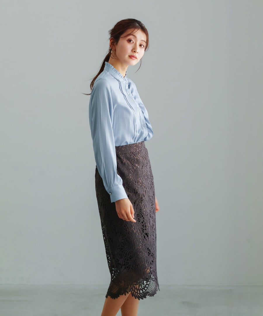 一枚で華やぐ 】 スカラップレース・ロングタイトスカート（724082