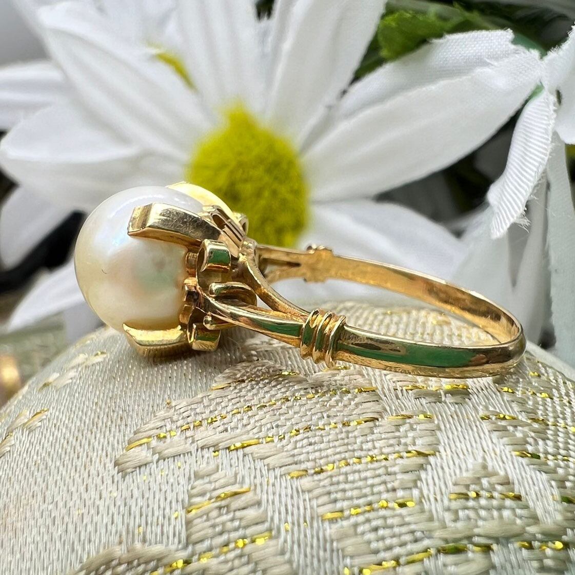 K18 真珠 日本の昭和レトロ・グ Japanese vintage ring 〜美しい照りを