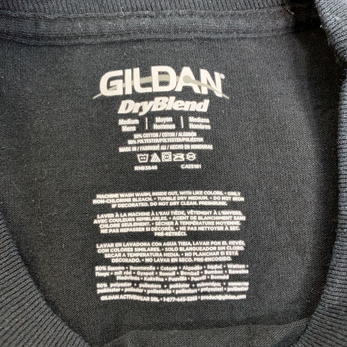 GILDAN 長袖 プリント Tシャツ M ブラック レッド ギルダン バスケ