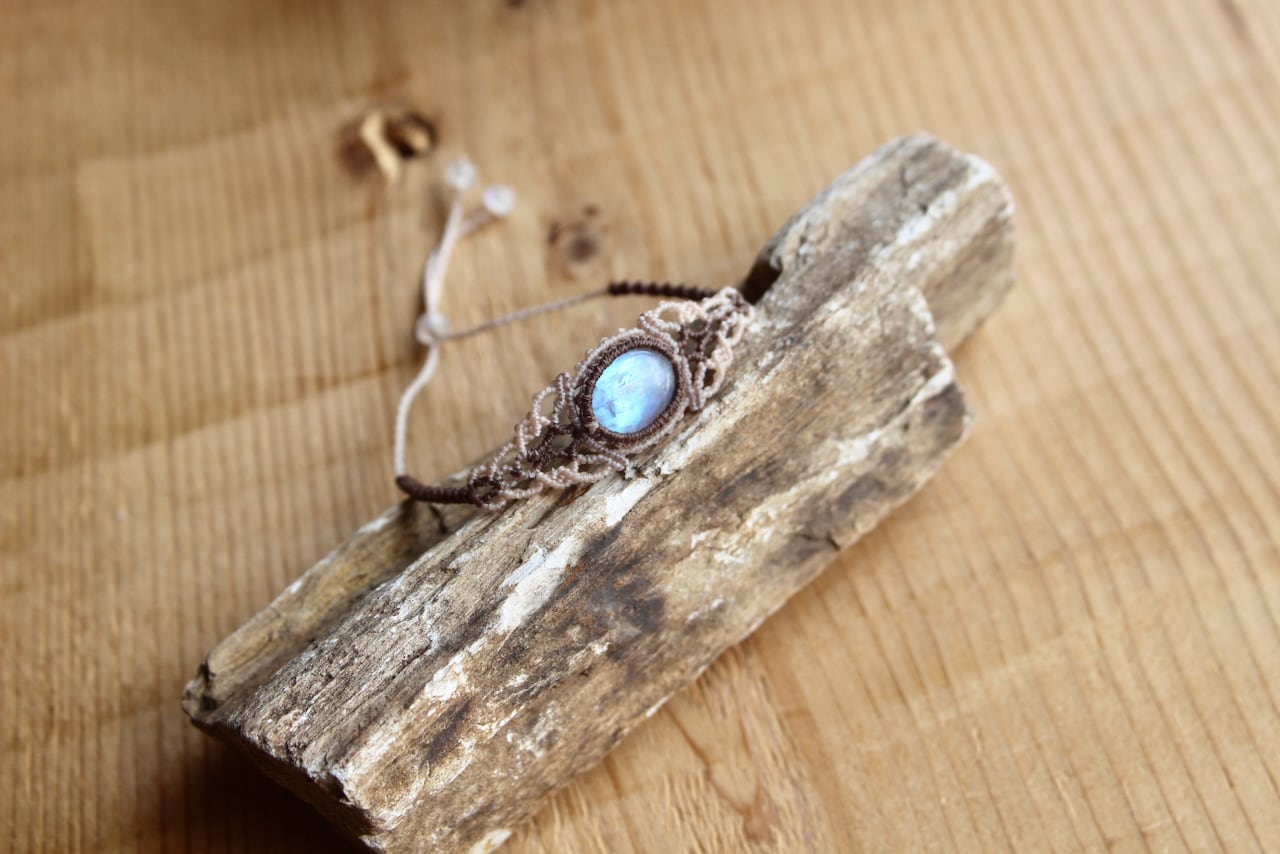 Rainbow moonstone micro macrame bracelet