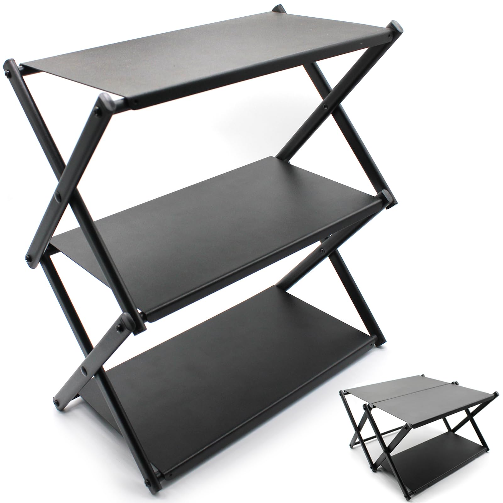 【人気】キャンプ テーブル キャンプラック 2way 折り畳み アウトドア 卓上 収納ラック キャンプ ローテーブル ミニテーブル 3段 組み立て簡単 アルミ合金 小物置き 耐熱 耐荷重30kg 収納袋付き (合金鋼ヘッド-3段)