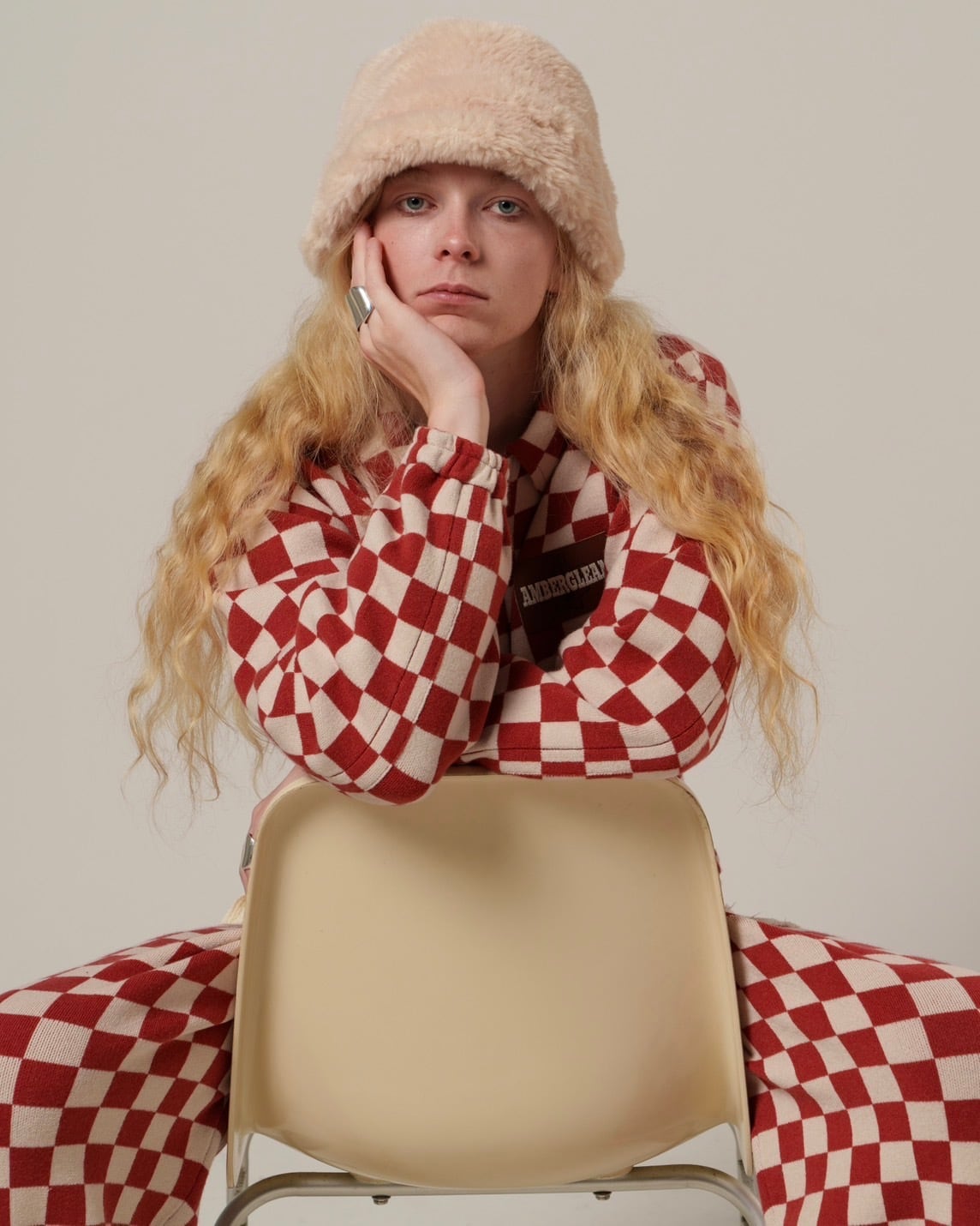 残りラスト1点|Jacquard Knit Blouson/Black Checker | AMBERGLEAM