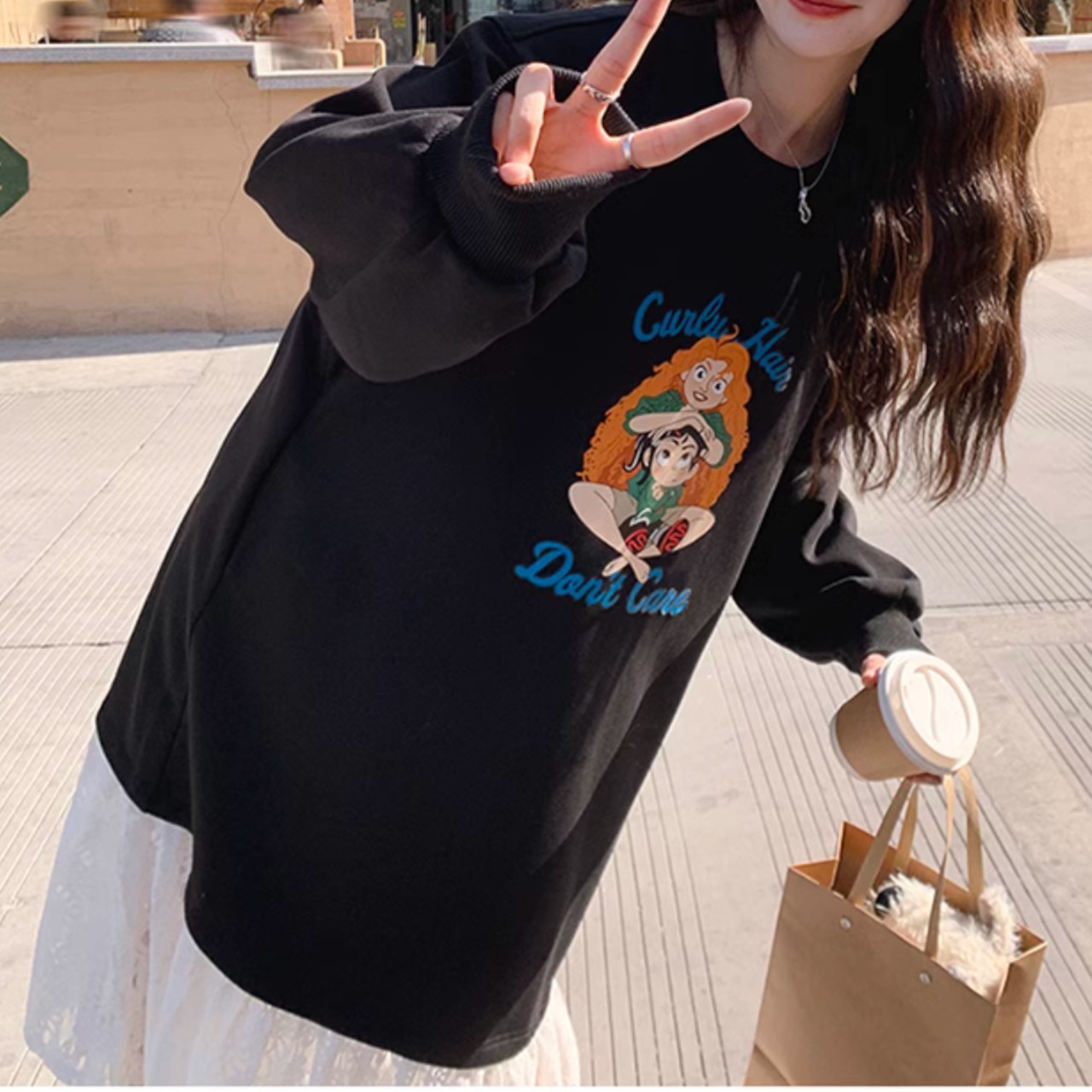 Age-Reducing Design Lace Patchwork Sweatshirt Dress 5008