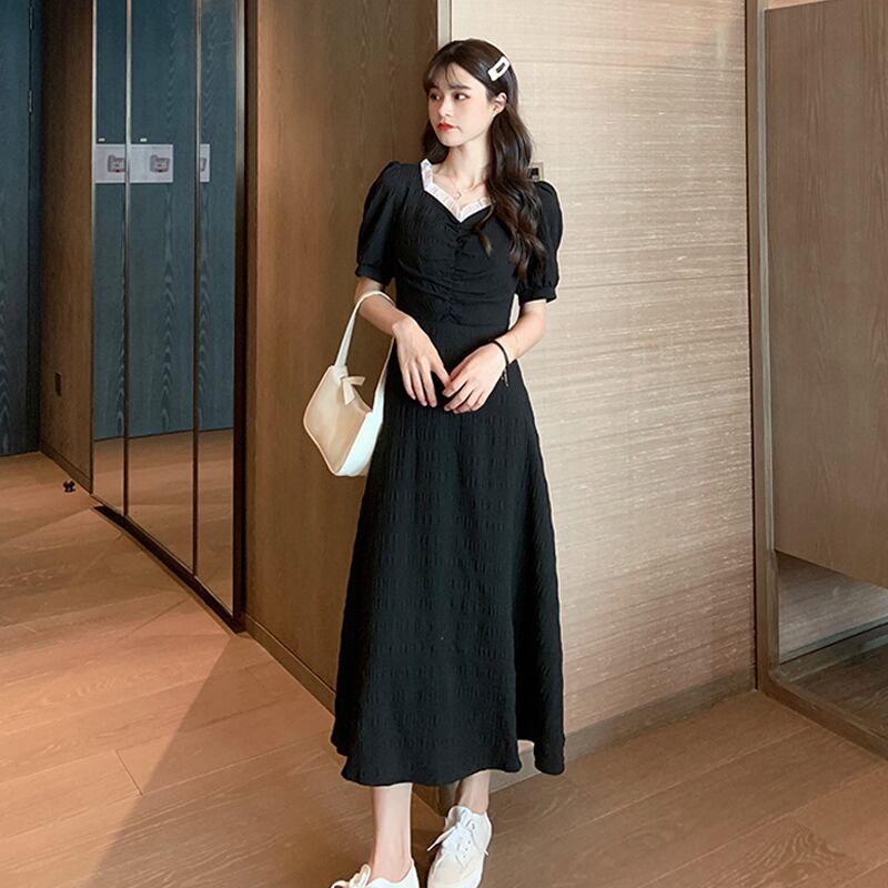 スカート スタイルブラックスリーブドレス サマーウェスト薄手Aラインロング 夏物 試着室20829253158