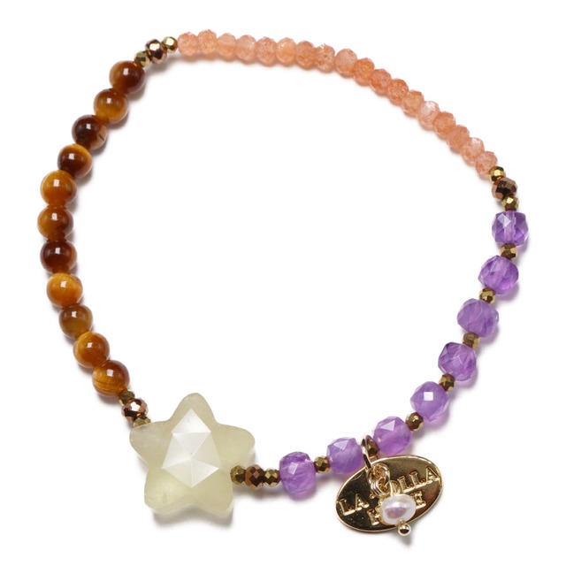 【Moon Lady Amethyst】アメシスト×レモンクォーツ×タイガーアイ×サンストーン ブレスレット