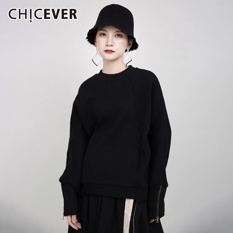 CHICEVERルーススウェットシャツレディースOネック長袖アシンメトリー裾ミニマリストスウェットシャツ2020スタイル ロング 6base598879266140