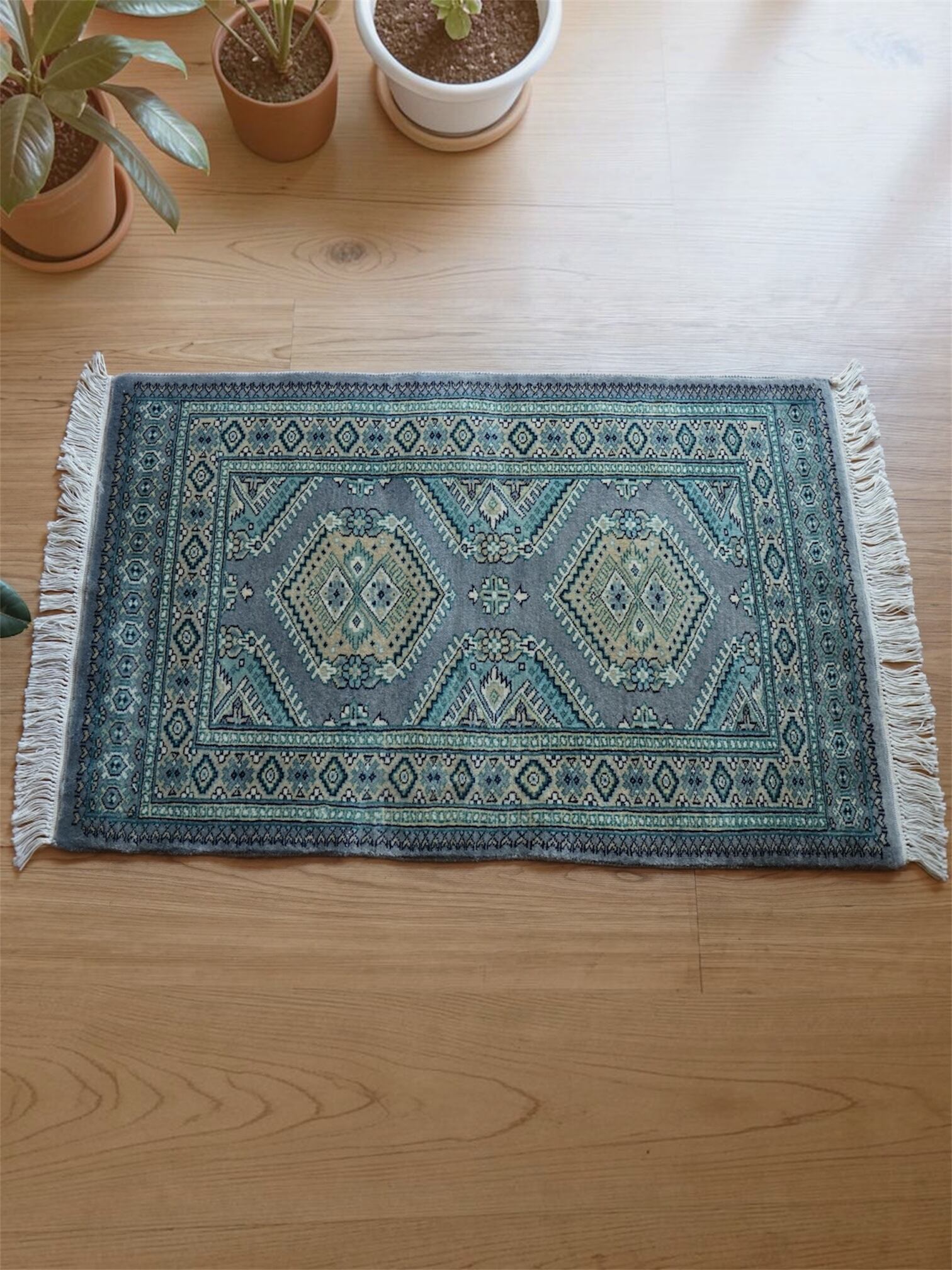 パキスタン 手織り絨毯 玄関マット size:95×61cm パキスタン手織り絨毯