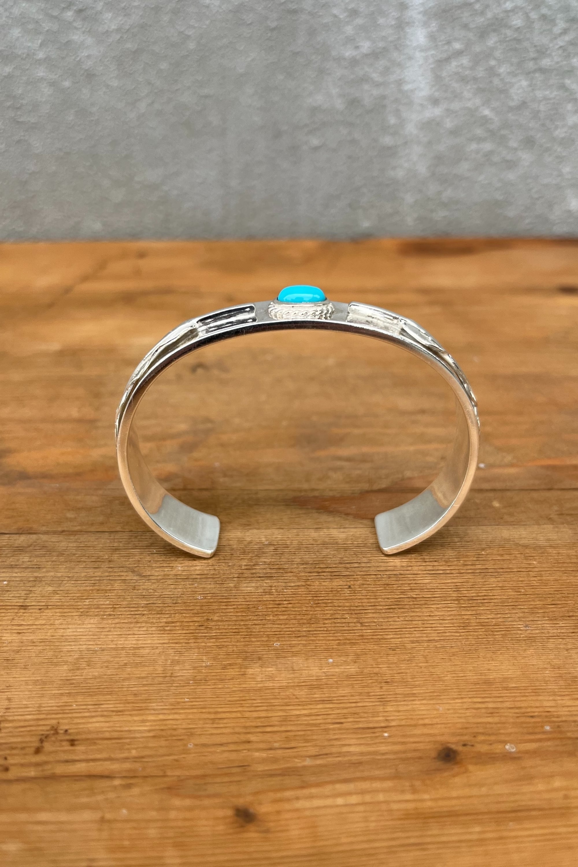 銀縄ターコイズ付フェザー平打ブレス