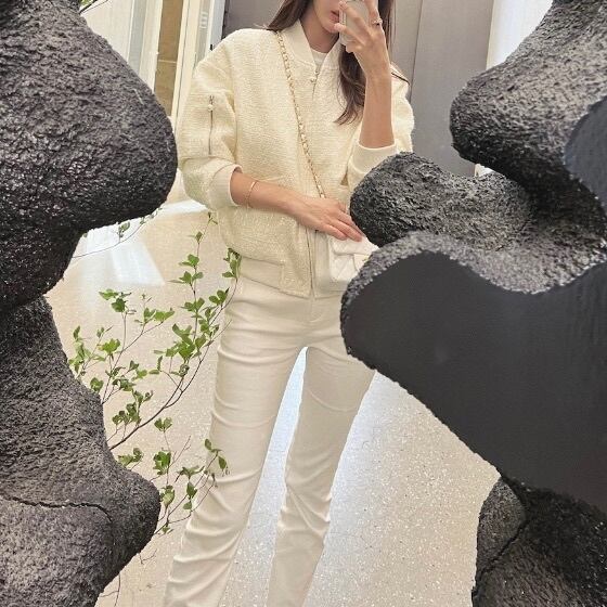 再入荷】全2色ツイードパールジッパージャケット【050223】 | ROSE AURA