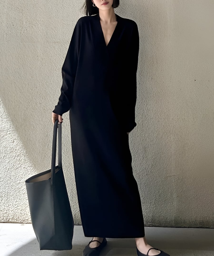 ゆったり◆Vネックニットワンピース【w-30286】