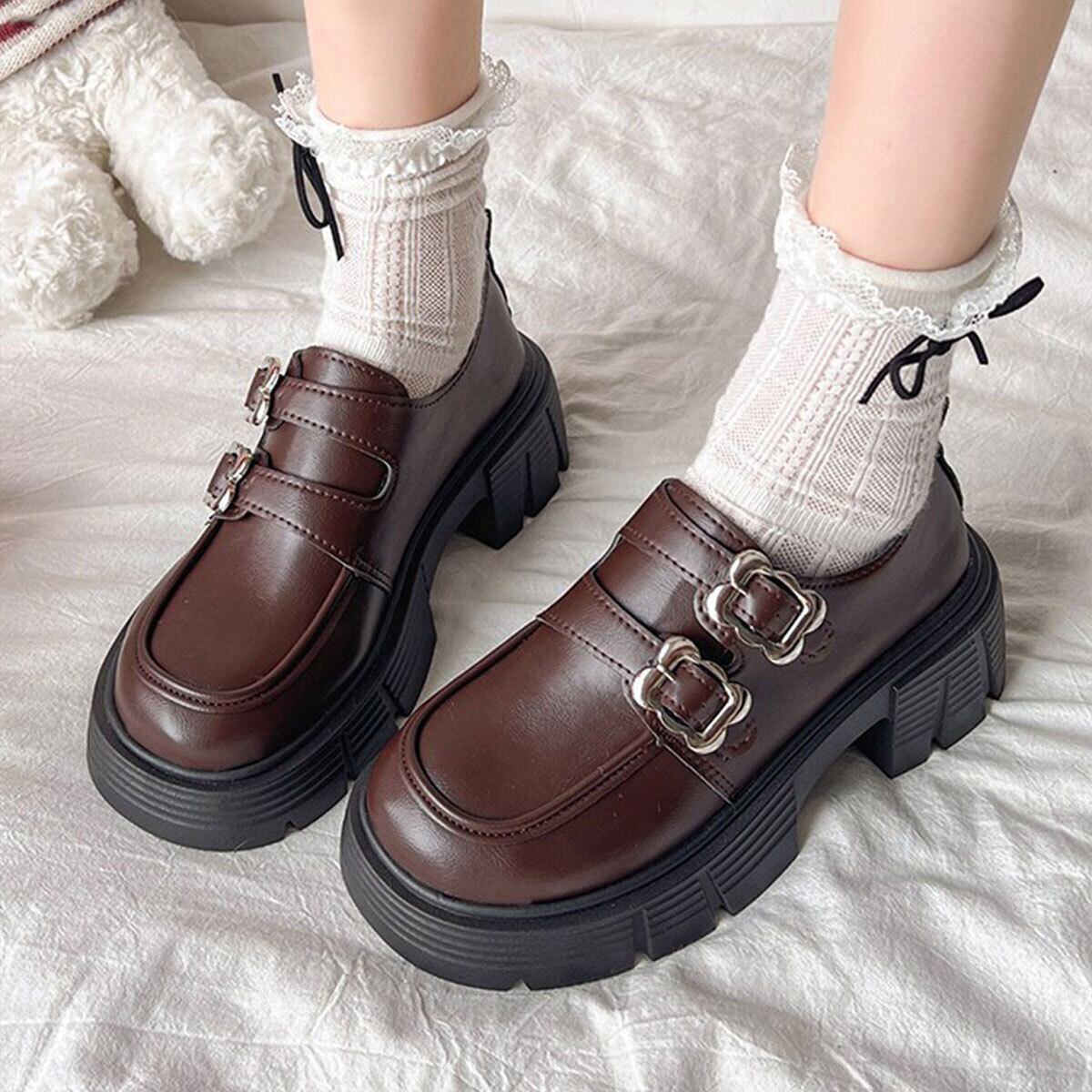 厚底 ローファー 韓国風 レディース PUレザー 大人 きれいめ 学生 通勤 通学 おしゃれ シンプル カジュアル クラシック 太ヒール レトロ メイド コスプレ 大人可愛い 大人女子