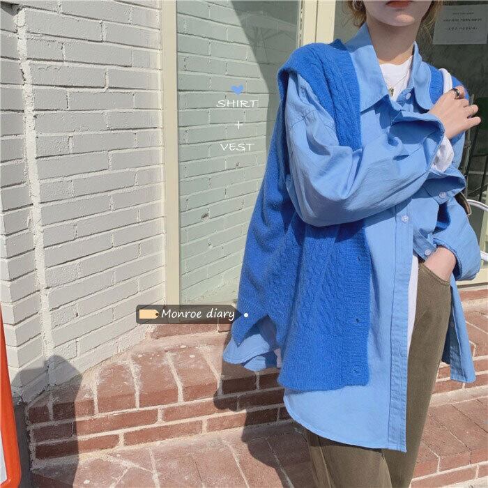 ブルーニットスプリングスタイルVネックカーディガンスタンダードセーター ジャケット レトロ 春物 モンロー4262960936