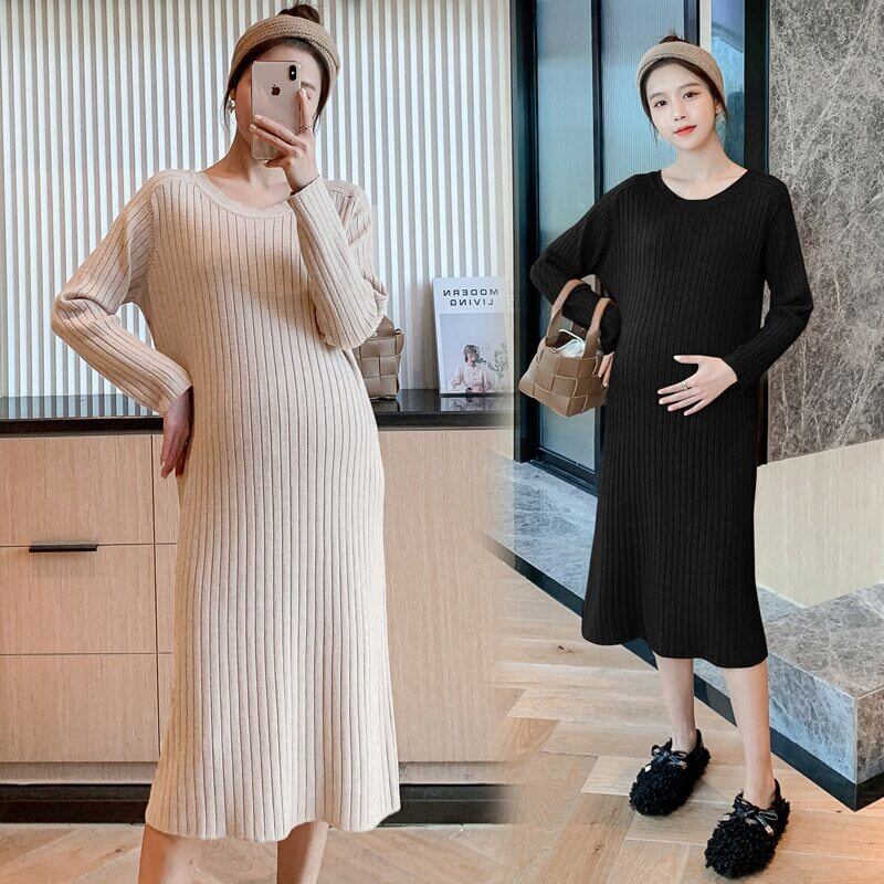 【新作】【送料無料】 1619＃秋冬厚手ニットマタニティロングセータールーズスリムドレス服妊婦妊娠 オータム 秋物 ウィンター 冬物 AL expec463277183276