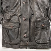 Wind Armor ウィンドアーマー 羊革 ラムレザー 本革 フーデッド ハーフ コート サイズ M /ブラック系 裏地アニマル柄