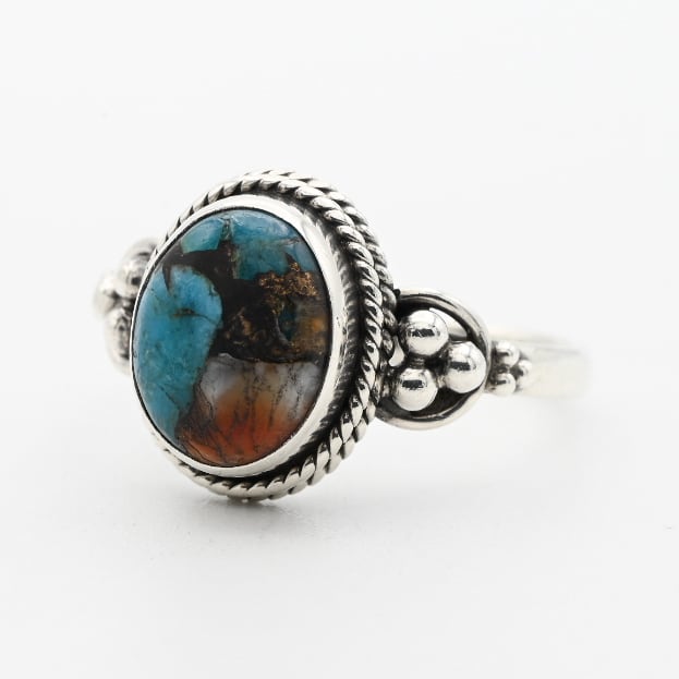 Copper Turquoise Accent Rounded Top Ring #15.5 / India