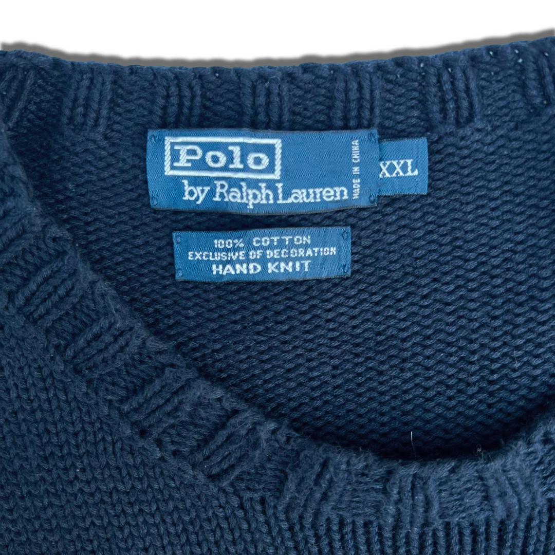 90s ポロラルフローレン RL92初期復刻 ポロベア コットンセーター 2XL ネイビー POLO Ralph Lauren くま ハンドニット  稀少 ビンテージ