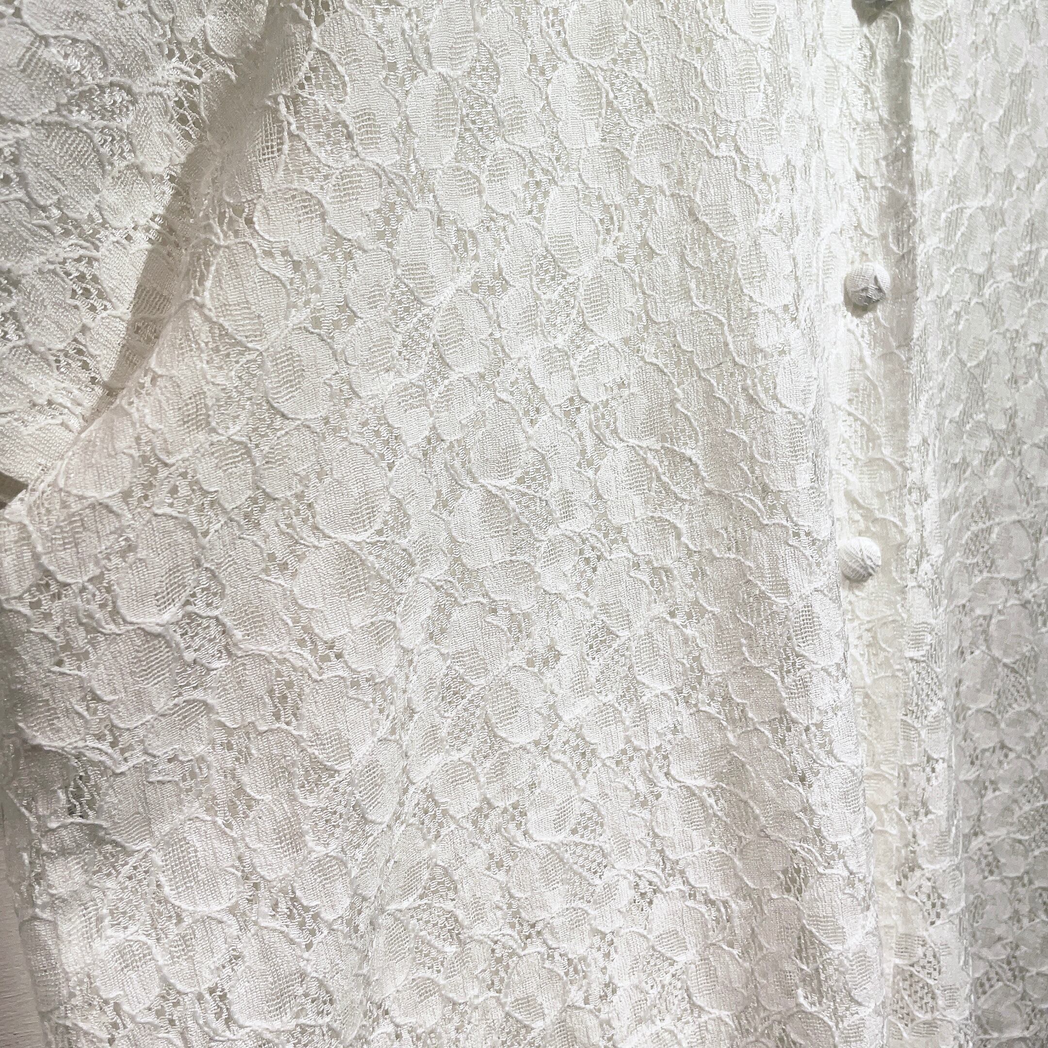 white flower lace embroidery open collar vintage shirt