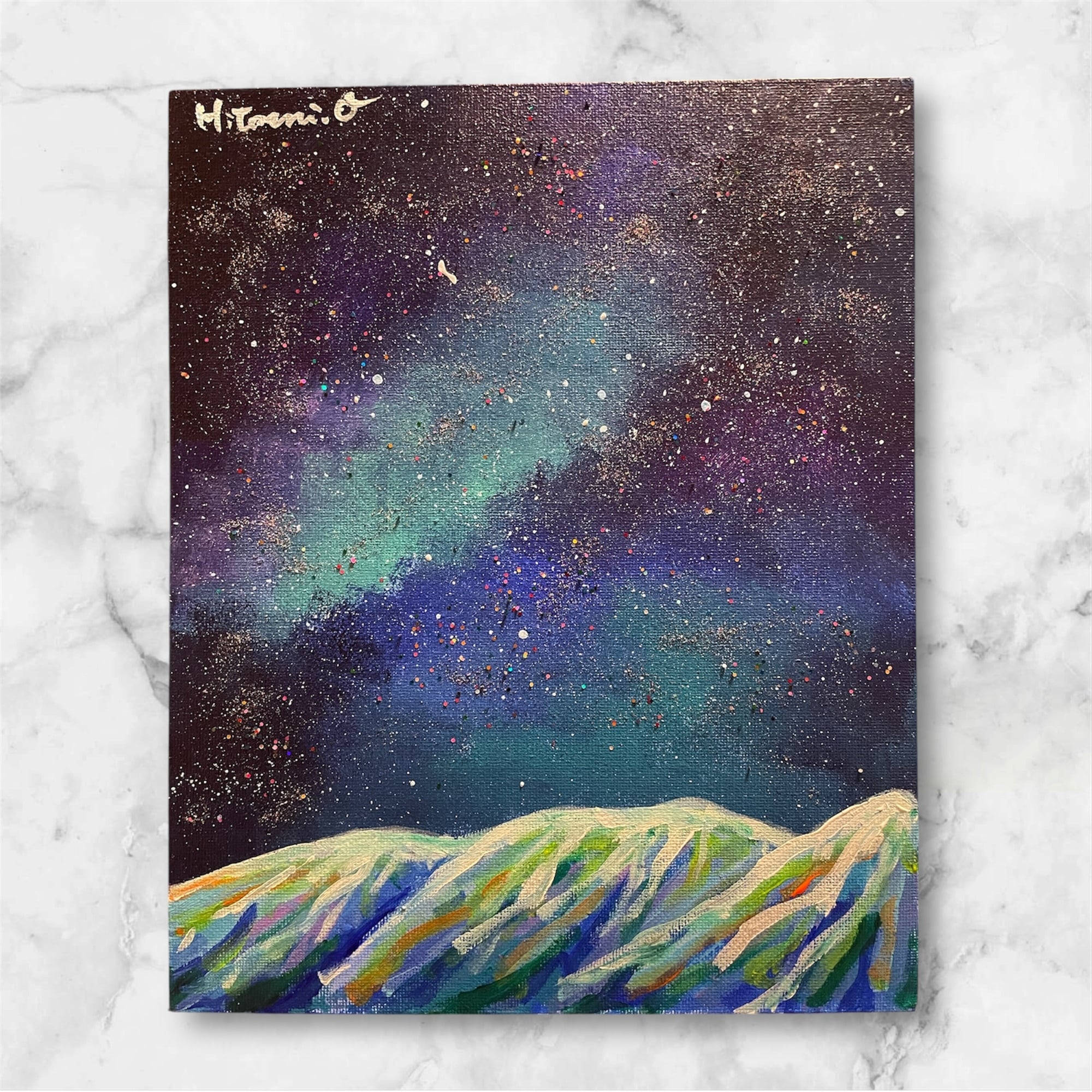 A-196/24】風景画 抽象画 星空 夜空 絵画 キャンバス 真作 インテリア