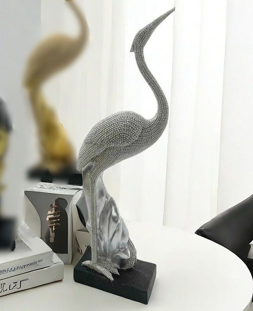 置物　鳥　鶴　オブジェ　銀　シルバー　モダン　部屋　装飾品　置き物　フィギュア　動物　オーナメント　工芸品　綺麗　玄関　高級　おしゃれ　バード　インテリア　装飾　雑貨
