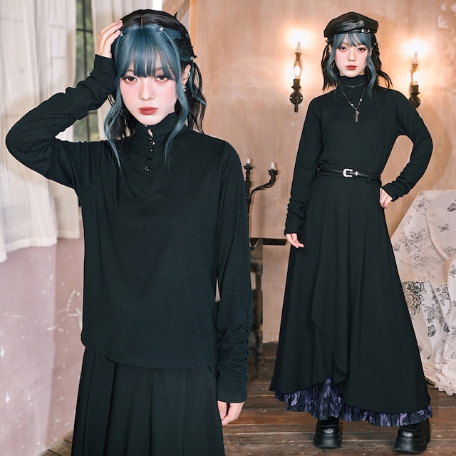 ♥前後两用Tシャツ!【古怪舍---雙構シリーズ】★チャイナ風トップス★ Tシャツ ハイネック 着痩せ