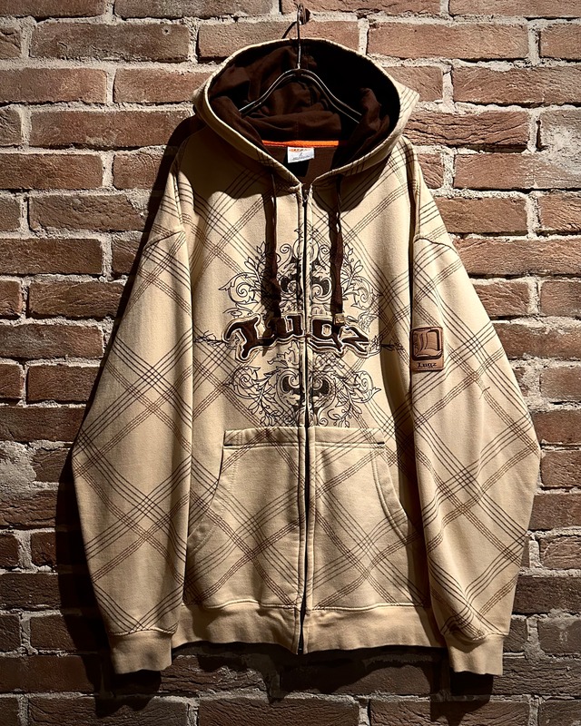 【Caka act3】“LUGZ” Logo Patch × Print Design Loose Zip Up Hoodie