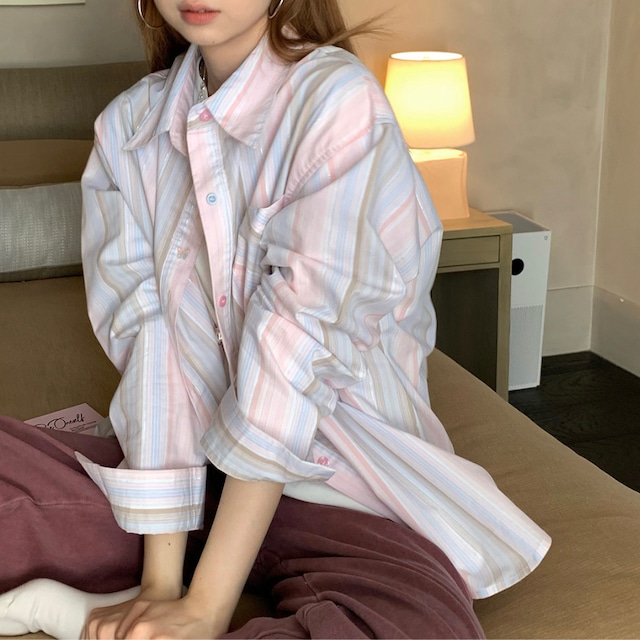 colorful butterfly button stripe shirt J00194