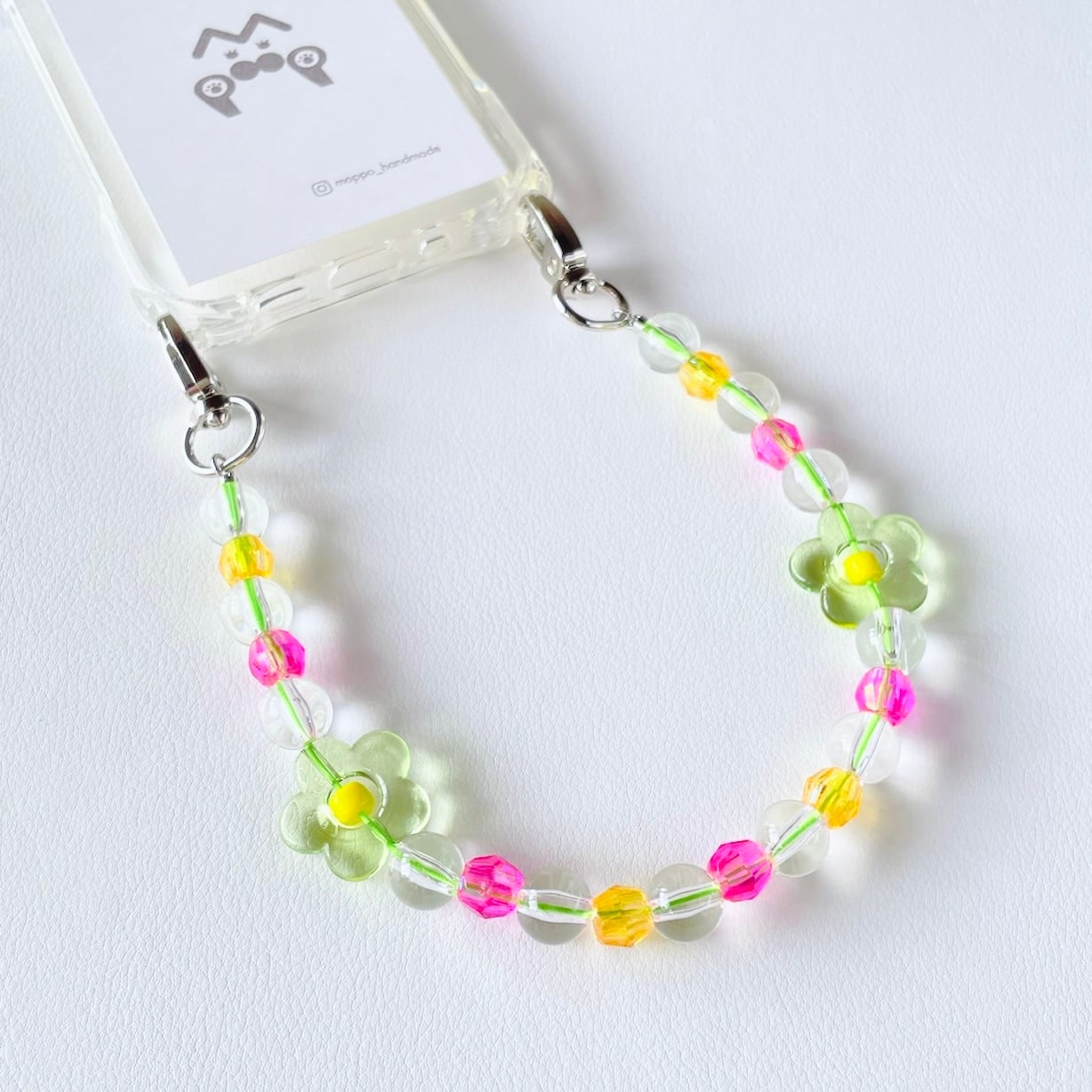 ビーズストラップ｜ポップクリアフラワー（グリーン） | MOPPO