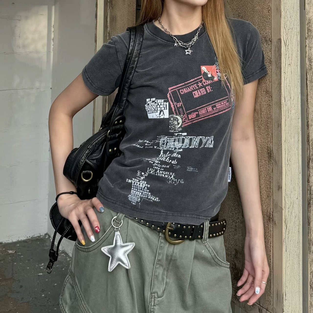 フェードライクチケットグラフィックコンパクトTシャツ 1col R02458