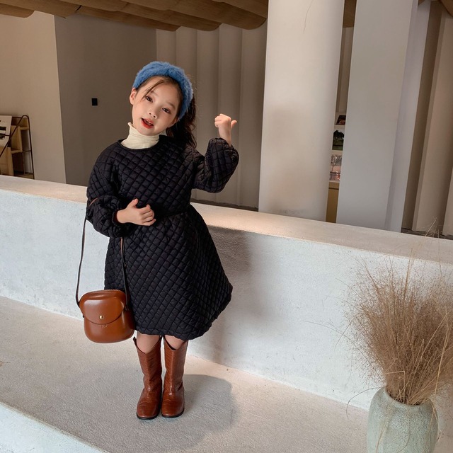 予約商品 キルティングワンピース キッズ 女の子 90 140こども服 子供服 Kids ワンピース 秋 冬 ガーリー 長袖 こども 子供 ジュニア ワンピ おしゃれ キルティング 無地 Lavoro