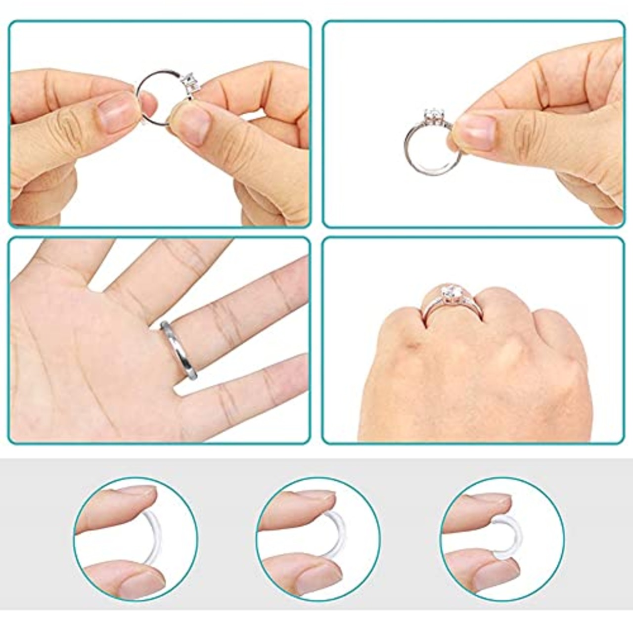 [Formemory] リングテープ リングストッパー リングアジャスター テープ 4色セット（グレー・ホワイト・ブラック・トランスペアレント ） 指輪 リング サイズ調節 サイズ調整 (厚さ１ミリ 薄型タイプ) ルーズリング用 (透明 8枚セット)