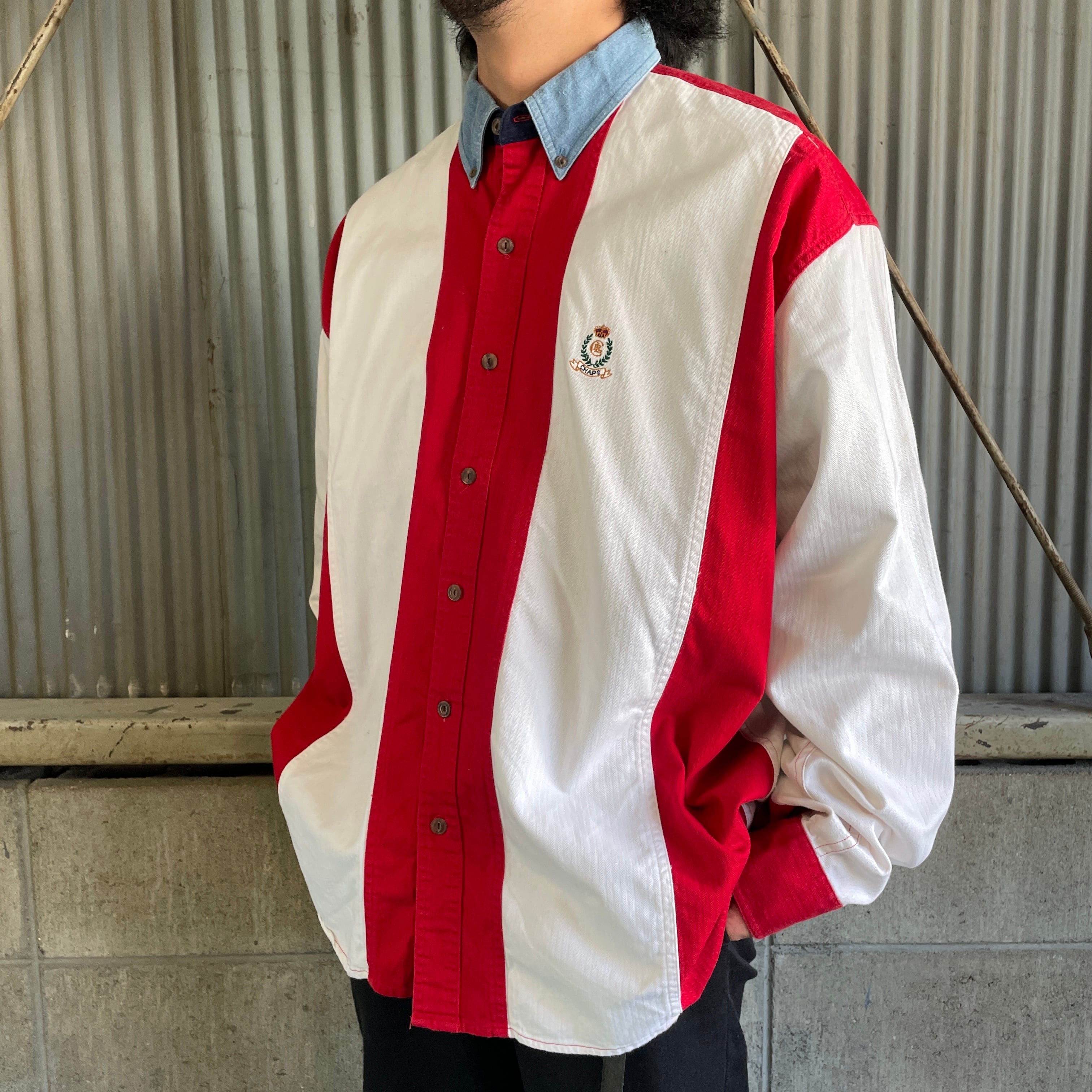 ラルフローレン ワンポイントロゴ刺繍長袖BDシャツ レッド ビッグサイズ