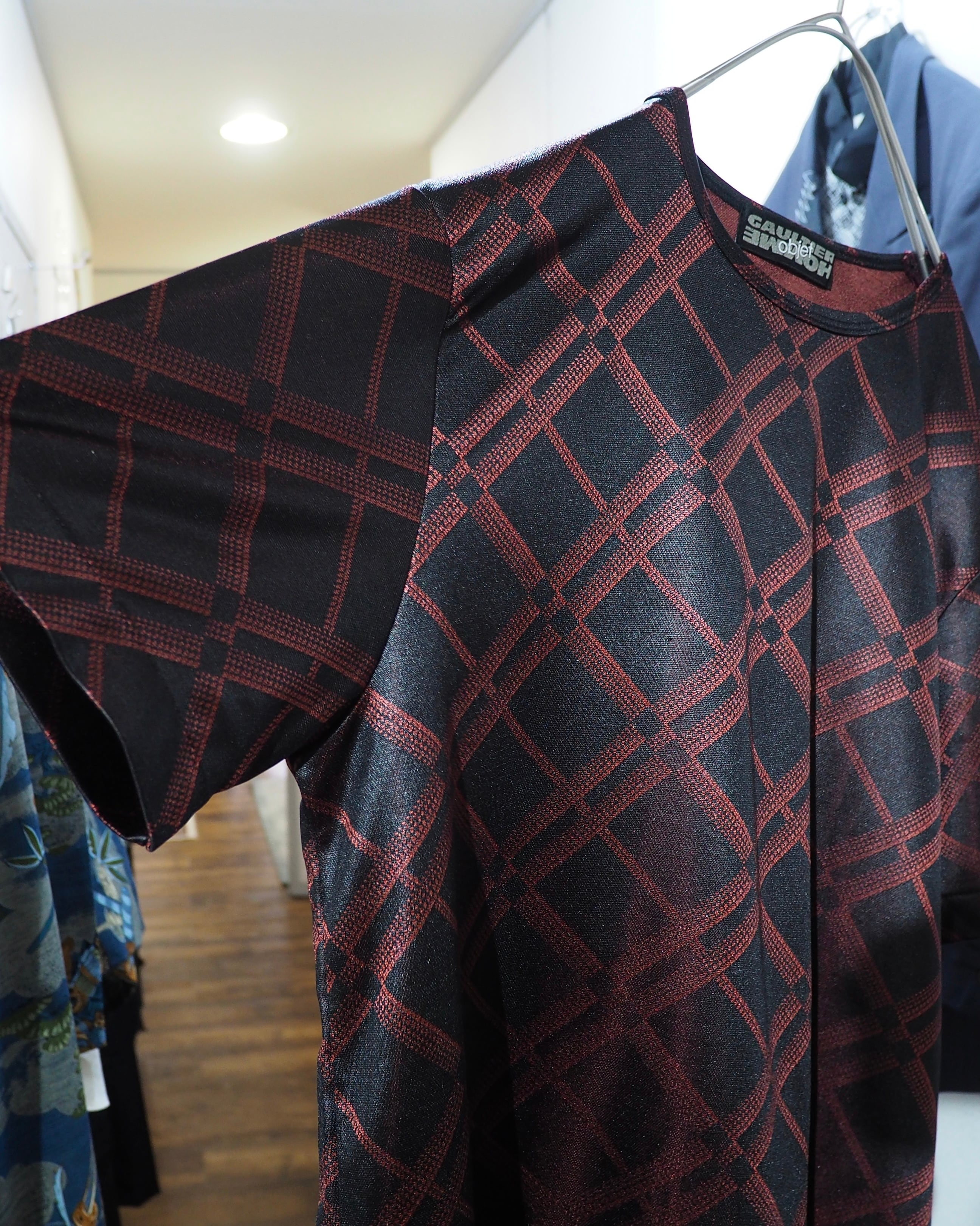 1995s " JEAN PAUL GAULTIER HOMME objet " Gloss Stretch Plaid pattern Archive Tee