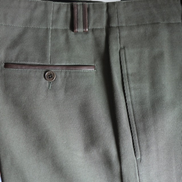 00s Hermès Lether Trim Trousers 【Olive Gray】