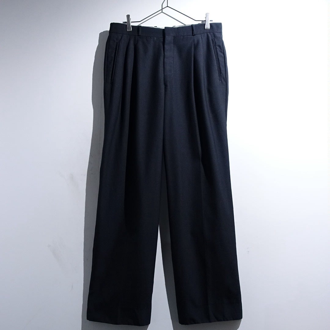 EURO Black 2-Tuck Wide Wool & Polyester Slacks