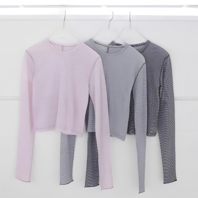 【 anuke 】Sheer Border Long T-shirts